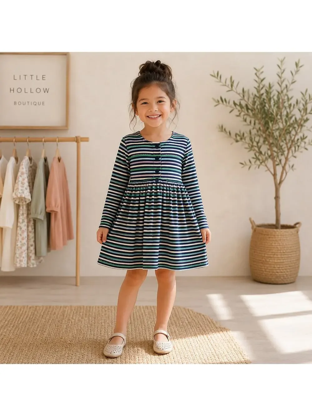 Hanna Andersson Purple Stripe Long Sleeve Knit Dress 120 (6-7)
